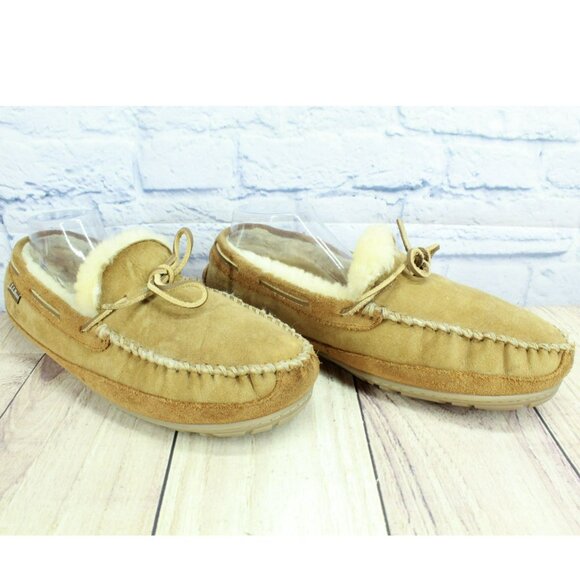 LL Bean Brown Suede Wicked Good Shearling Lined Moccasin Slippers Size 13 M - Picture 3 of 9